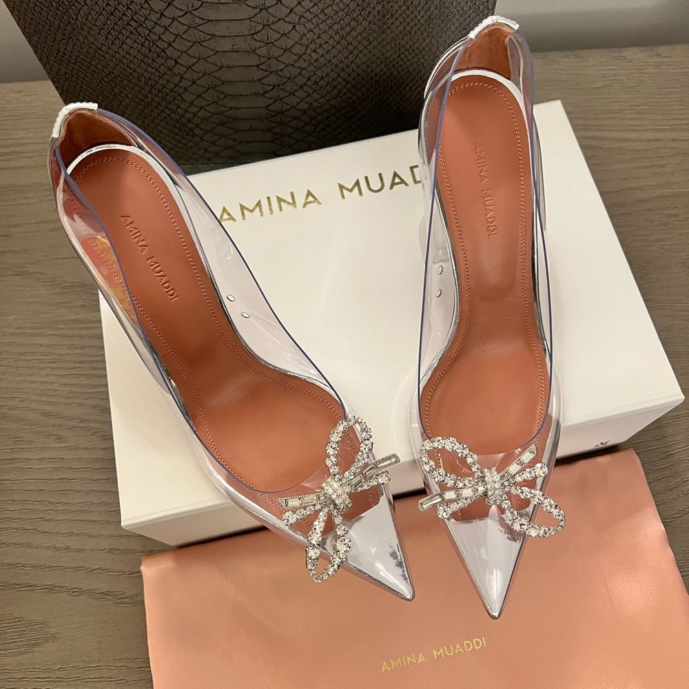 Amina Mauddi Rosie Glass Pumps Clear Bow PVC 38 8